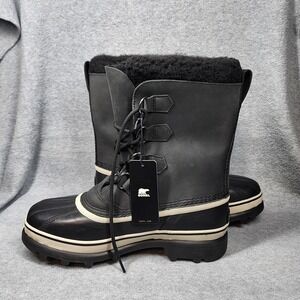 Sorel Caribou WP Boots Mens Size 7.5 Black Leather Waterproof Insulated Snow